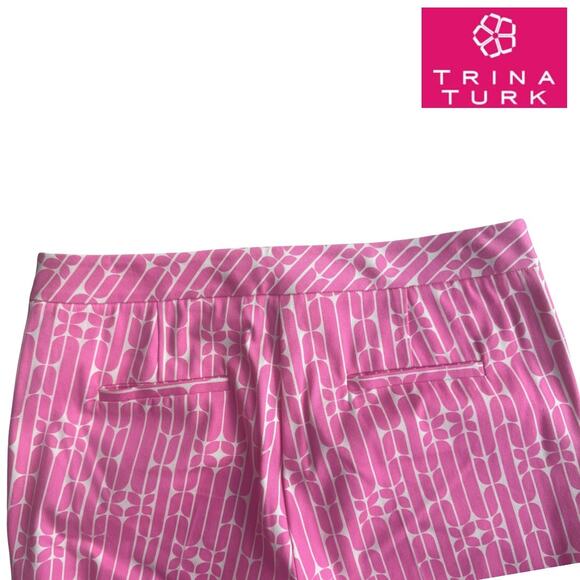 TRINA TURK REGULAR FIT MOSS 2 PANT Cara Cara Herringbone Cotton Candy Pink 8 EUC - Picture 6 of 9